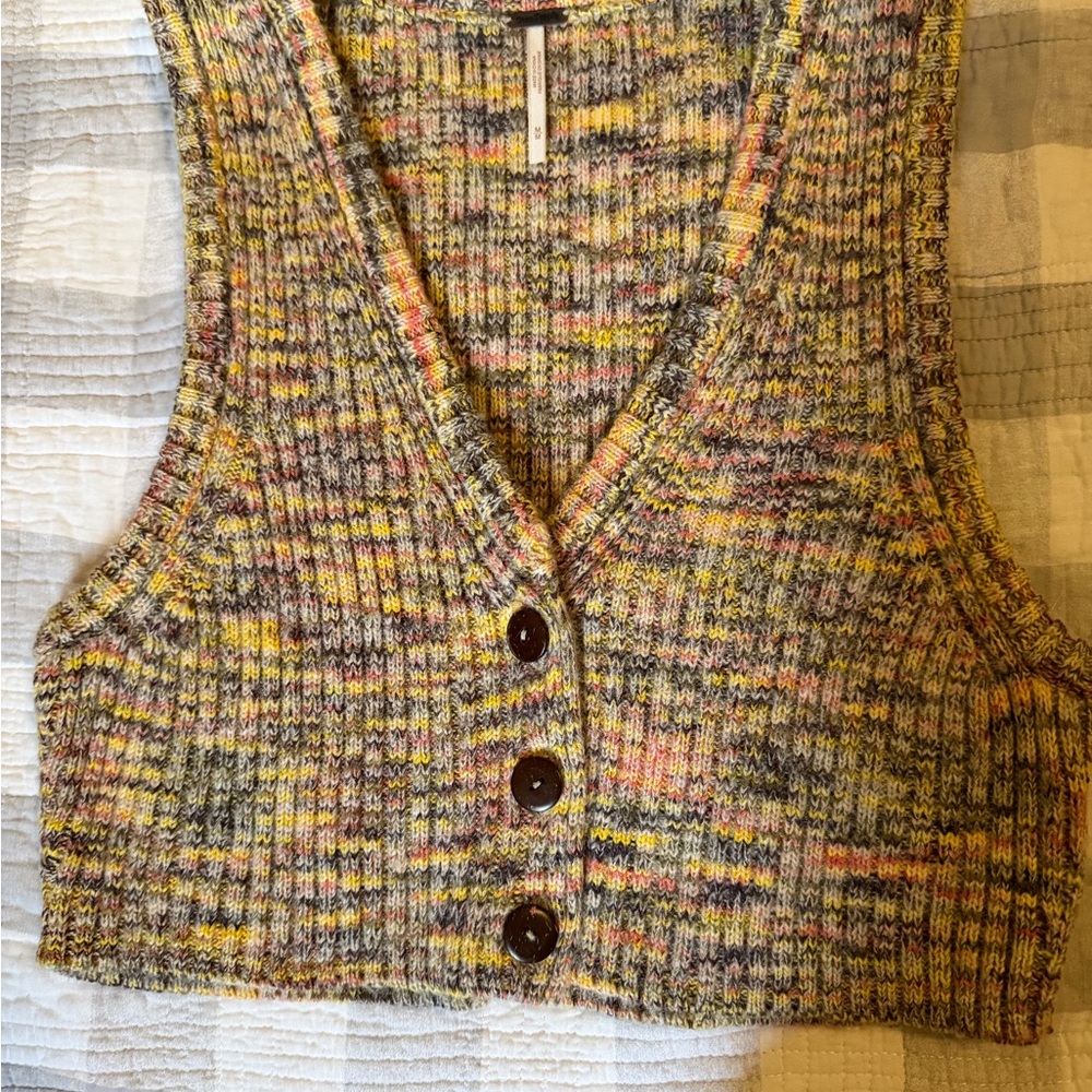 Free People Multicolor Knit Button-Down Crop Top